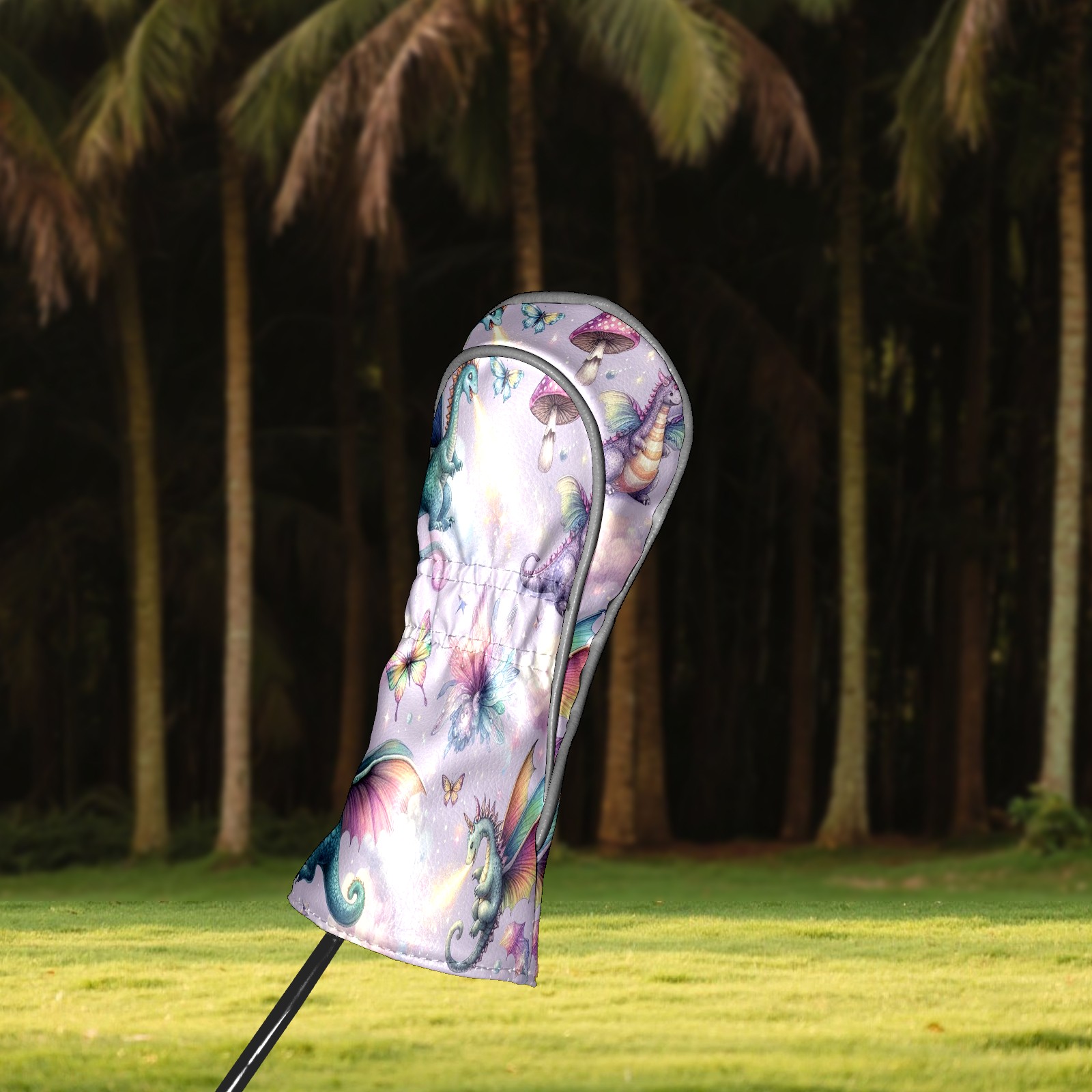 Golf Club Covers, Lavender Magical Creatures Premium PU Leather Driver Hybrid Putter Head Covers with Velvet Lining, Waterproof Golf Gifts for Men Women