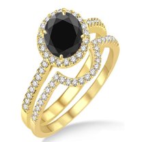 2 Carat Black Diamond Halo Bridal Set Engagement Ring on 10k Yellow Gold