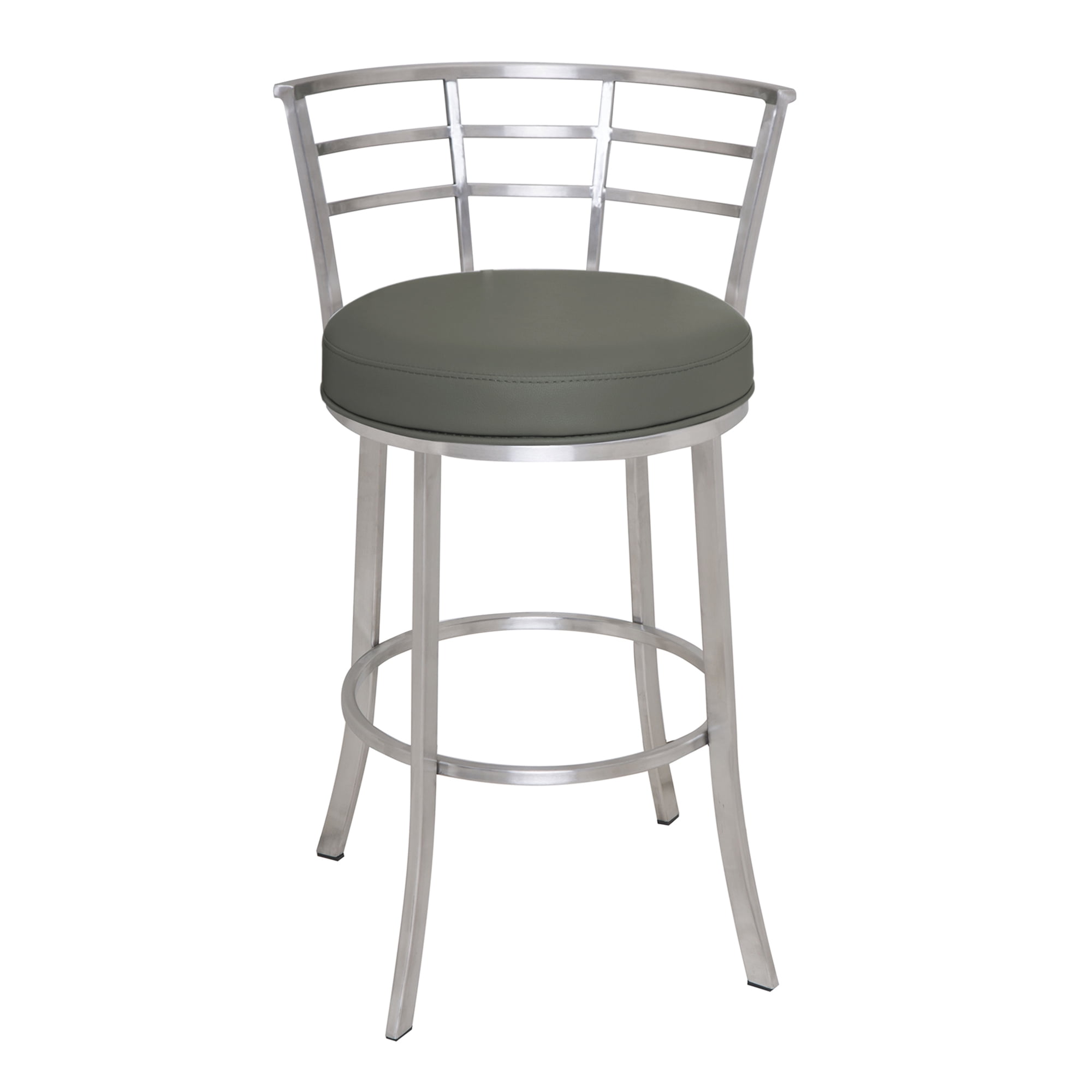 Armen Living Viper Barstool, Brushed Stainless Steel Finish with PU Upholstery