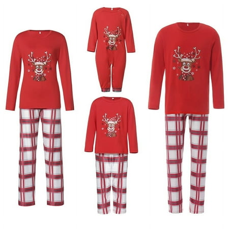 

Matching Family Christmas Homewear Set Long Sleeve Deer Print Pullover Tops Plaid Pants Holiday Loungewear Outfit