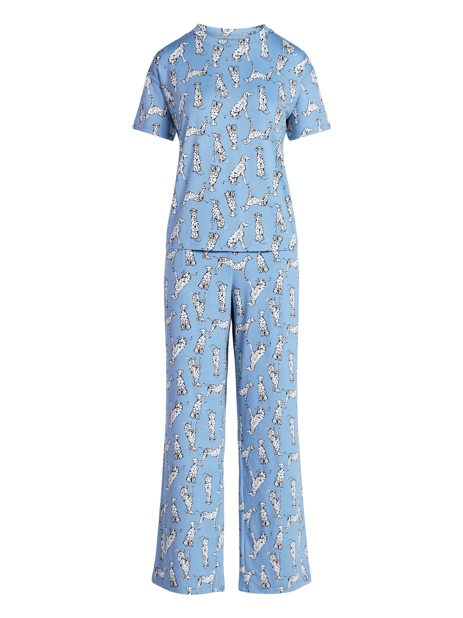Joyspun Women's Dreamy Soft Collection Short Sleeve Sleep Top and Open Leg Pants Pajama Set, 2-Piece, Sizes XS-3X