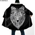 thumbnail image 1 of Capa gruesa y cálida con capucha para hombre, abrigo con estampado 3D de armadura vikinga con símbolo de tatuaje de cuervo, abrigo de lana a prueba de viento, bata de Manta, 9, 1 of 4
