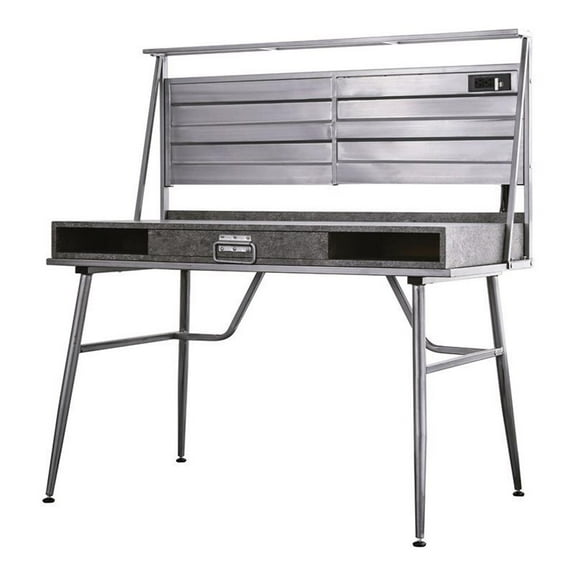 Furniture of America Jairo Industrial Metal 2-Shelf Desk with USB in Silver