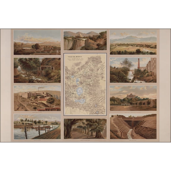 24"x36" Gallery Poster, Valley of Mexico map 1885