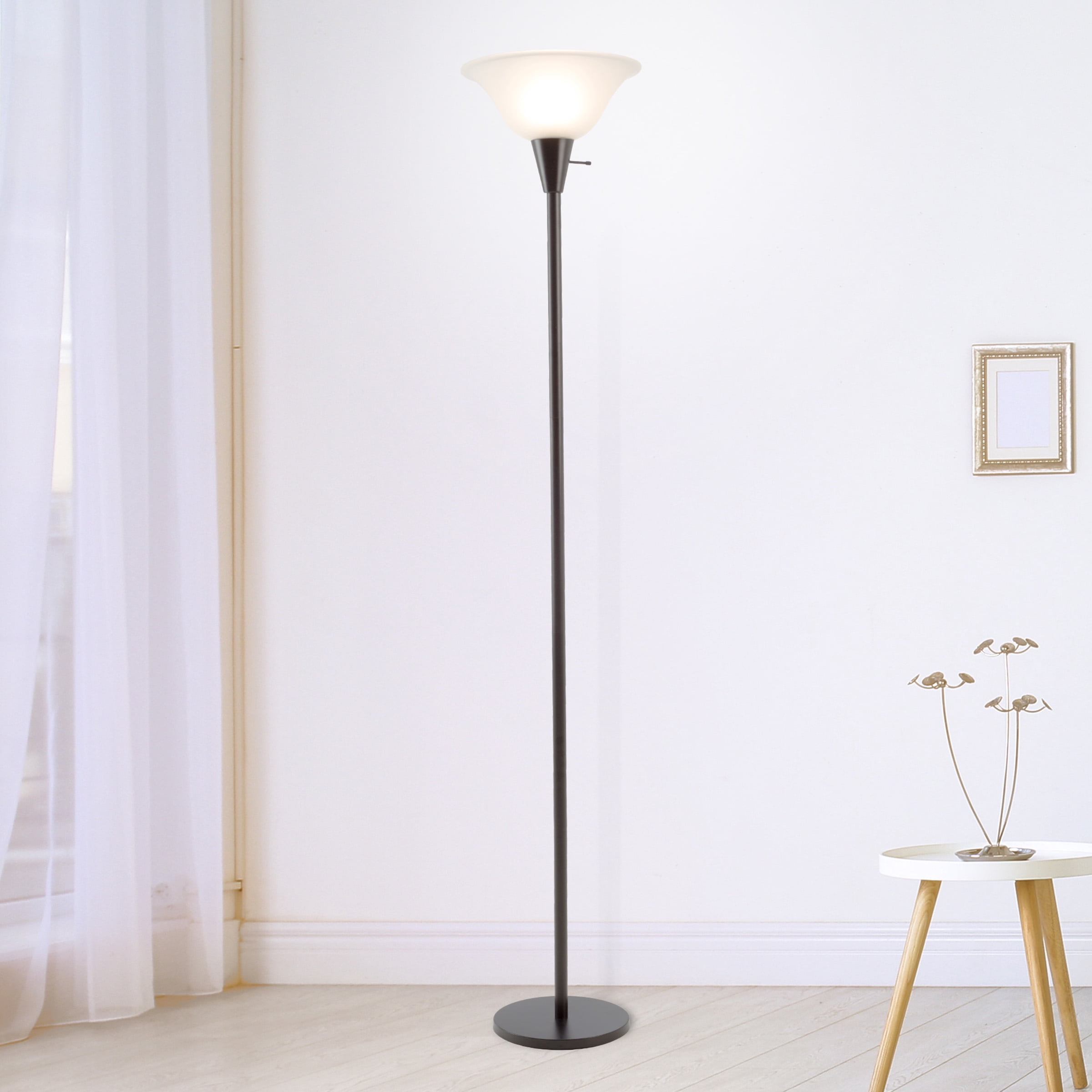 Lavish Home Torchiere Floor Lamp - Standing Light with Sturdy Metal Base and Frosted Glass Shade