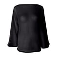 thumbnail image 4 of Long Sleeve Shirts for Women Mesh Long Sleeve Tops Boat Neck See Through Lightweight Sweater Crochet Knit Tops Brown Shirt M, 4 of 6