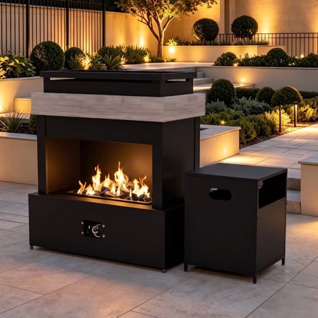 Gardenbee Outdoor Propane Fireplace Gas Fireplace 50000 BTU with Ceramic Logs Rain Covers for Outside Backyard