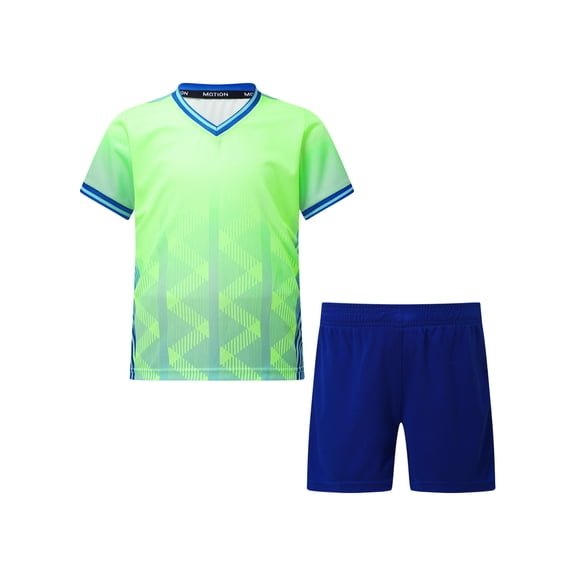 Yanarno Boys Football Set Short Sleeve Sport T-Shirt with Shorts Basketball Suit Sportwear Soccer Fluorescent Green XXS