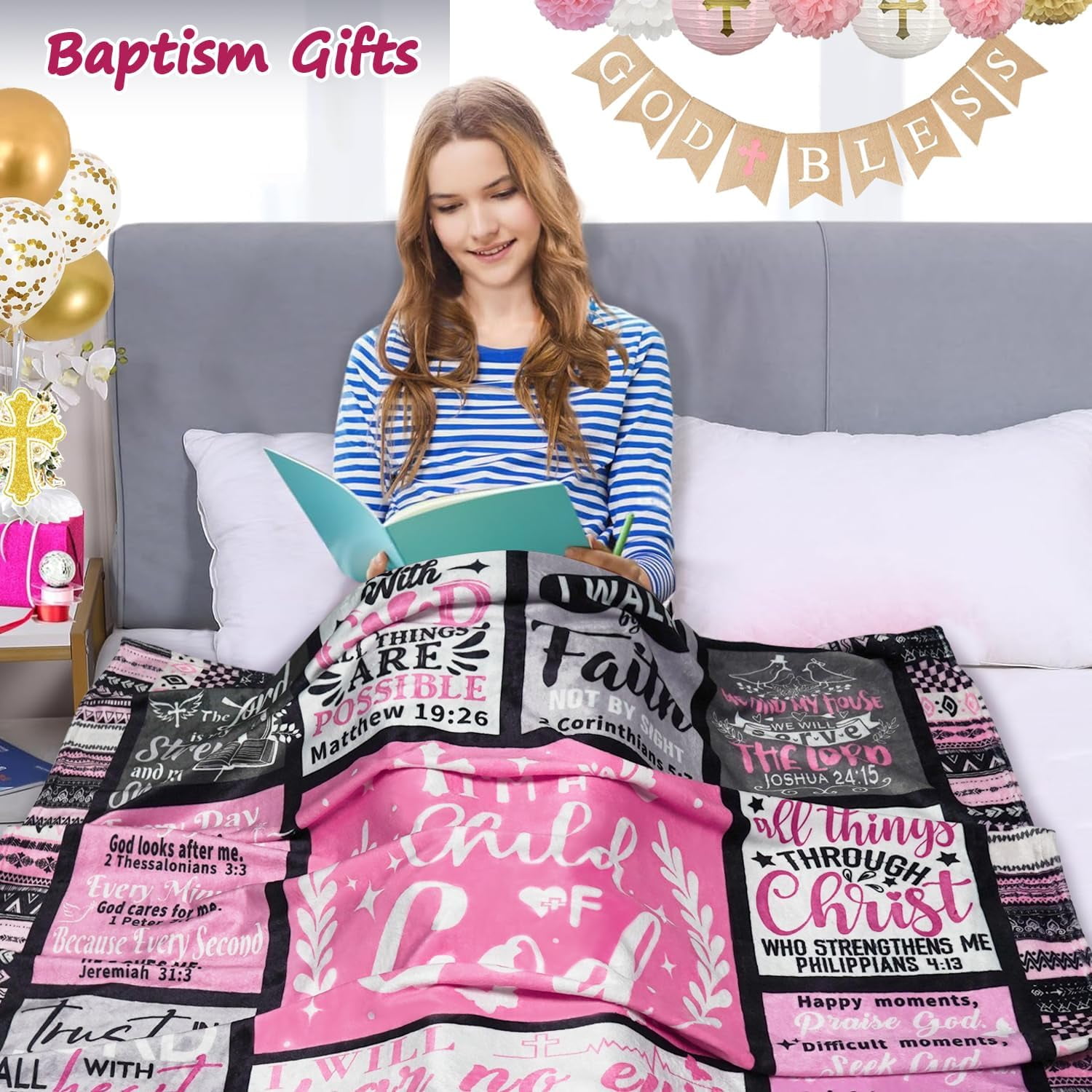 Christian Gifts for Women Blanket 60"x50", Scripture Bible Verse Blanket, Confirmation Baptism Gifts for Girl, Religious Catholic Spiritual Gifts for Women