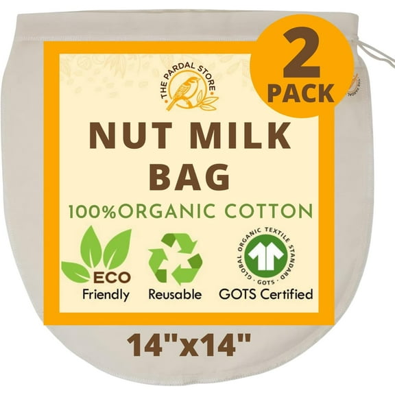 2024 NEW - 2 Pcs 14"x14" Nut Milk Bag - 100% Organic Unbleached Cotton Cheesecloth Bags/Food Strainer, Nut Milk Bag Reusable for Straining Oat Milk, Almond Milk, Cheese making, Celery Juice Nut Bag