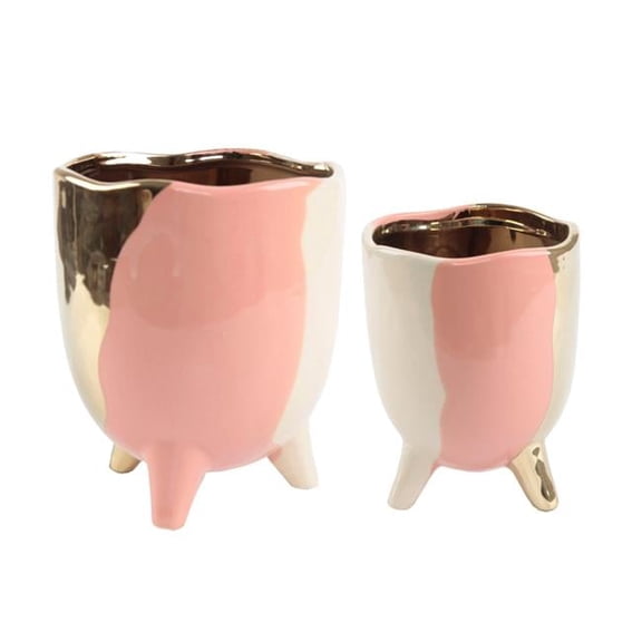 Flora Bunda Inc Set of 2 4"&3" Metalic 3-TONE FOOTED CERAMIC Pot Pink