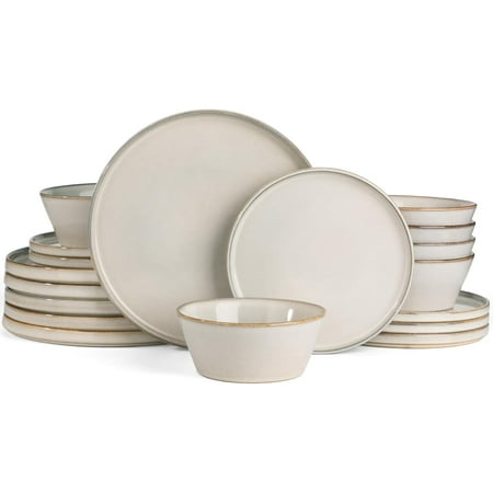 

Annecy Dinner Plates and Bowls Sets Stoneware Dinnerware Sets Dishes Set for 6 18 Pieces Handmade Dishware Set - Microwave & Dishwasher Safe Double Reactive Glaze Tableware Grey-White