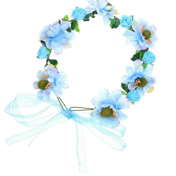 Blue Plastic Floral Crown Headband for Women Adjustable and Elegant Design for Wedding Party Photo Prop Fits Most Heads