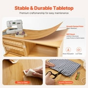 KFFKFF Sewing Table, Versatile Tailoring Machine Stand with Streamlined Configuration, Casters, Racks, Organizing Bins, Timber Dowels, and Attractive Shutters, Timber Hue