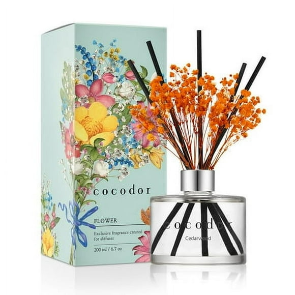 COCODOR Preserved Flower Reed Diffuser/Cedar Wood/6.7oz/1Pack / Home Fragrance Scent Essential Oil Stick Diffuser for Bedroom Bathroom Home D cor