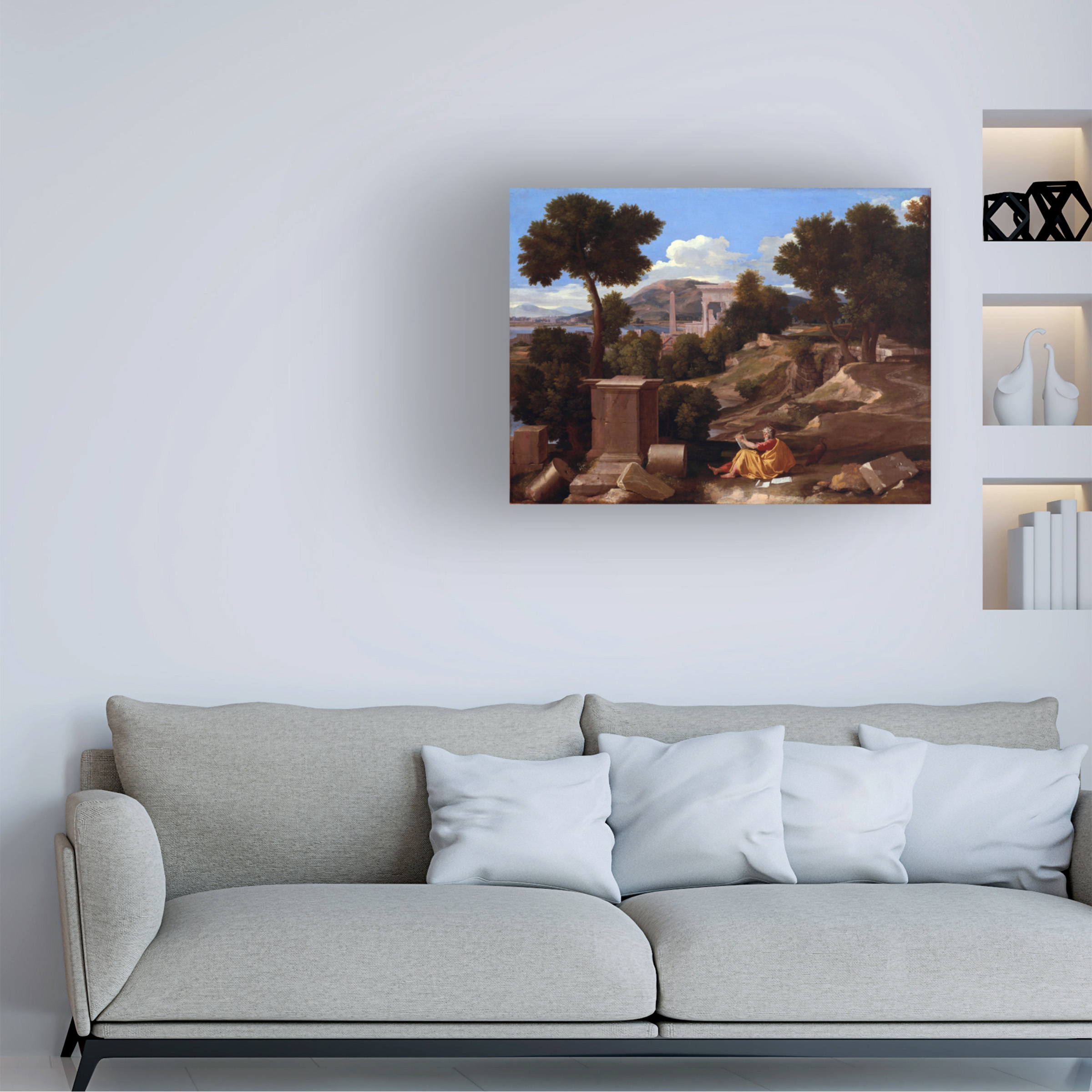 Nicolas Poussin 'Landscape With Saint John On Patmos' Canvas Art