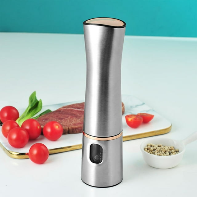 Meitianfacai Electronic Pepper Grinder Adjustable Thickness Powered By Dry Batteries Practical And Fast Dry Battery Electronic Pepper Seasoning Grinder, Silver