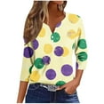 thumbnail image 2 of UPPADA Femmes T-Shirts à Manches 3/4 Mardi Gras Yall T-Shirts à Imprimé Floral Col Rond Blouse à devant Plissé Hauts d'Été Décontractés Chandail à Enfiler Haut Mode Fête Défilé Hauts Hauts à Manches 3/4 pour Femmes Aubaines, 2 of 5