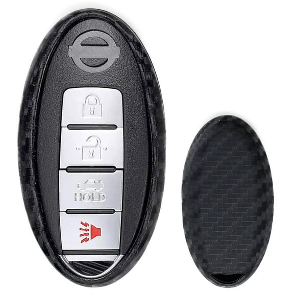 Carbon Fiber Pattern Soft Silicone Key Fob Cover Case For Nissan or Infiniti Oval Shape Keyless Smart Key