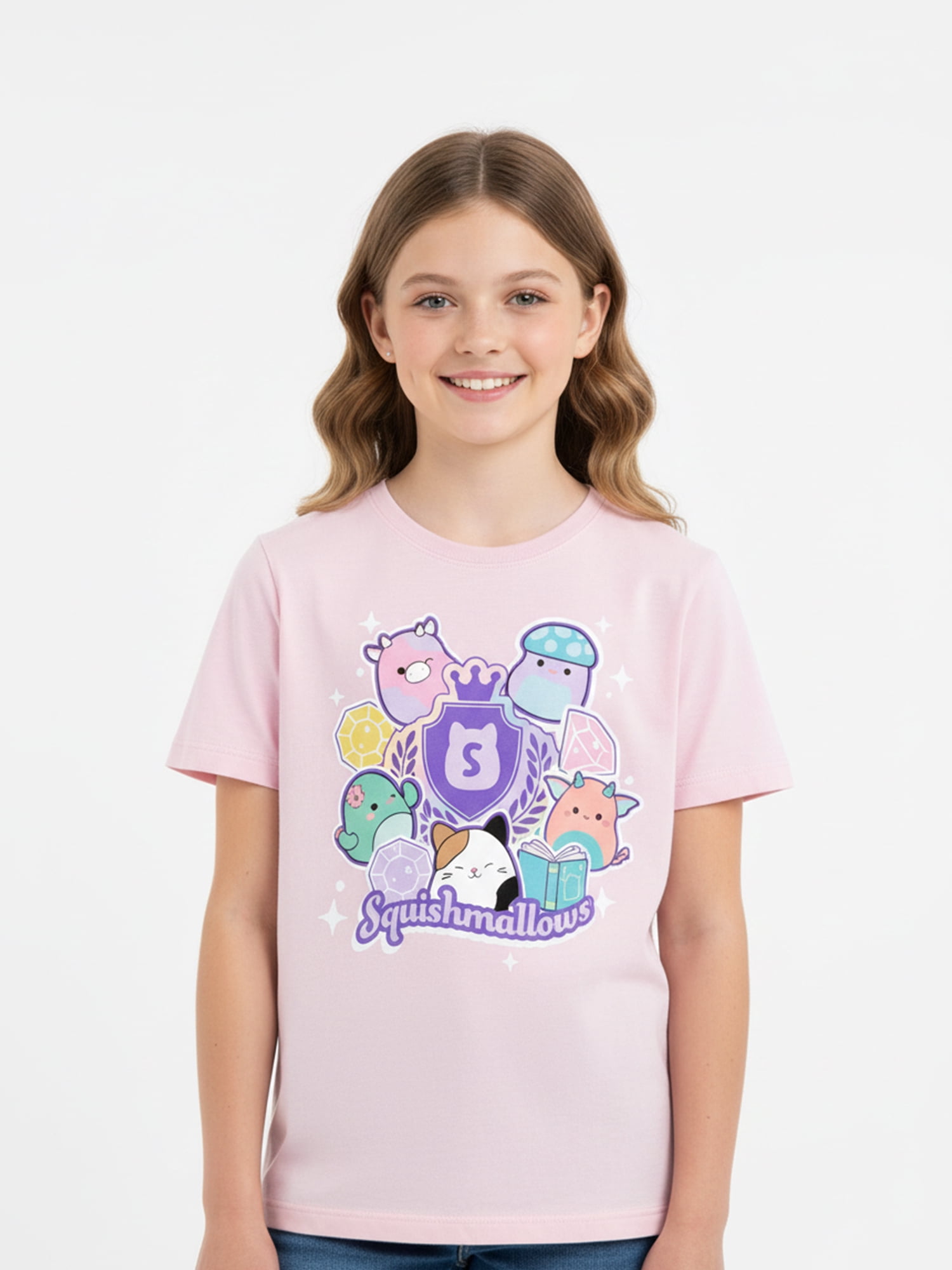 Squishmallows Girls Graphic Tee with Short Sleeves, Sizes 4-16