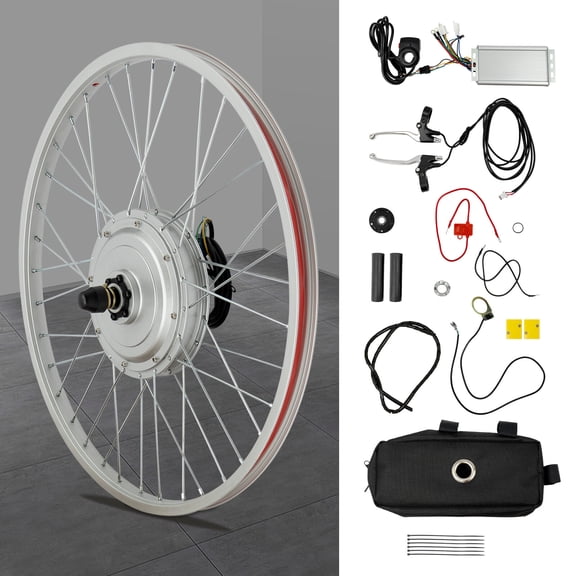 24 Inch Electric Bike Front Wheel Conversion Kit, 36V 750W E-Bike Brushless Toothed Small High-Speed Hub Motor Kit for V Brake & Disc Brake (Without Battery)