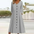 thumbnail image 2 of Kaemgyyd Casual Dresses for Women Fall Soft 3/4 Sleeve V Neck Button down A Line Flowy Midi Dress with Pocket Fashion Outfit, 2 of 6