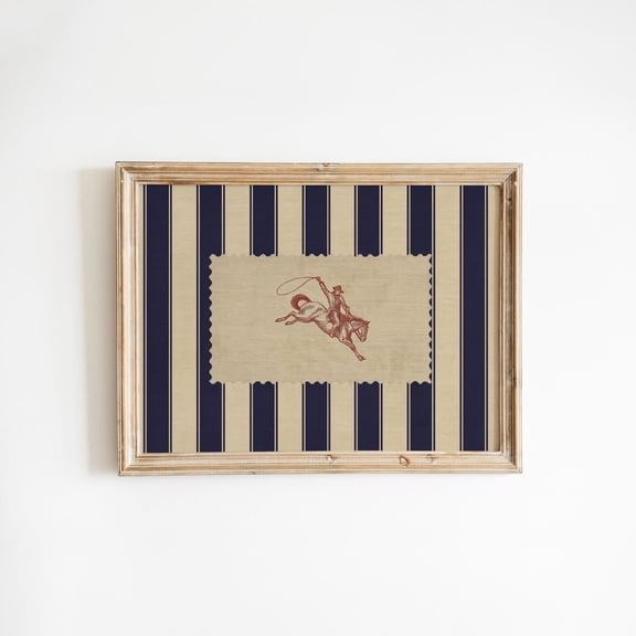 Vintage Rodeo Cowboy Western Stripe Rustic Americana Wall Art, Unframed Paper Poster 8x10in