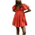 thumbnail image 5 of TMOYZQ Women's 2025 Summer Short Puff Sleeve Casual Short Mini Dresses Tie Back Square Neck A-Line Sundress, 5 of 9