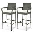 thumbnail image 1 of Costway Patio Wicker Barstools Set of 2 with Armrests & Soft Cushions Stable Metal Frame, 1 of 8