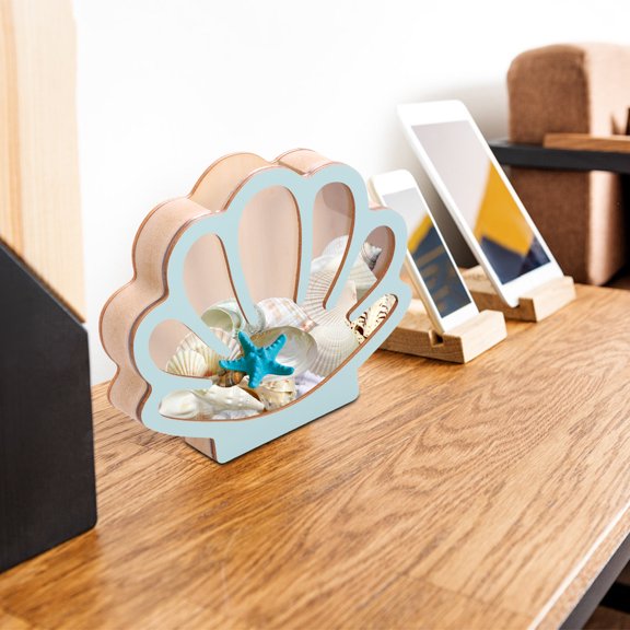 Keyohome Wood Seashell Display Case with Acrylic Panel Shell Shaped Seashell Display Box Decorative Sea Shell Holder for Collectors