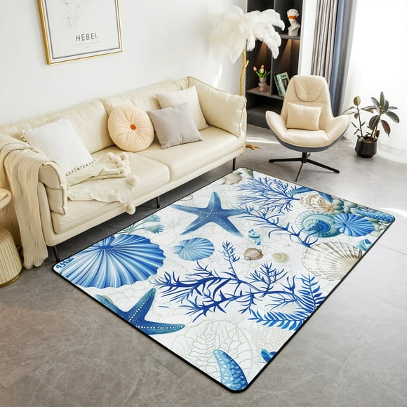 Erosebridal Ocean Animal Rugs For Bedroom 5x7,Sealife Starshell Seashell Living Room Carpet 5x7,Underwater World Decor