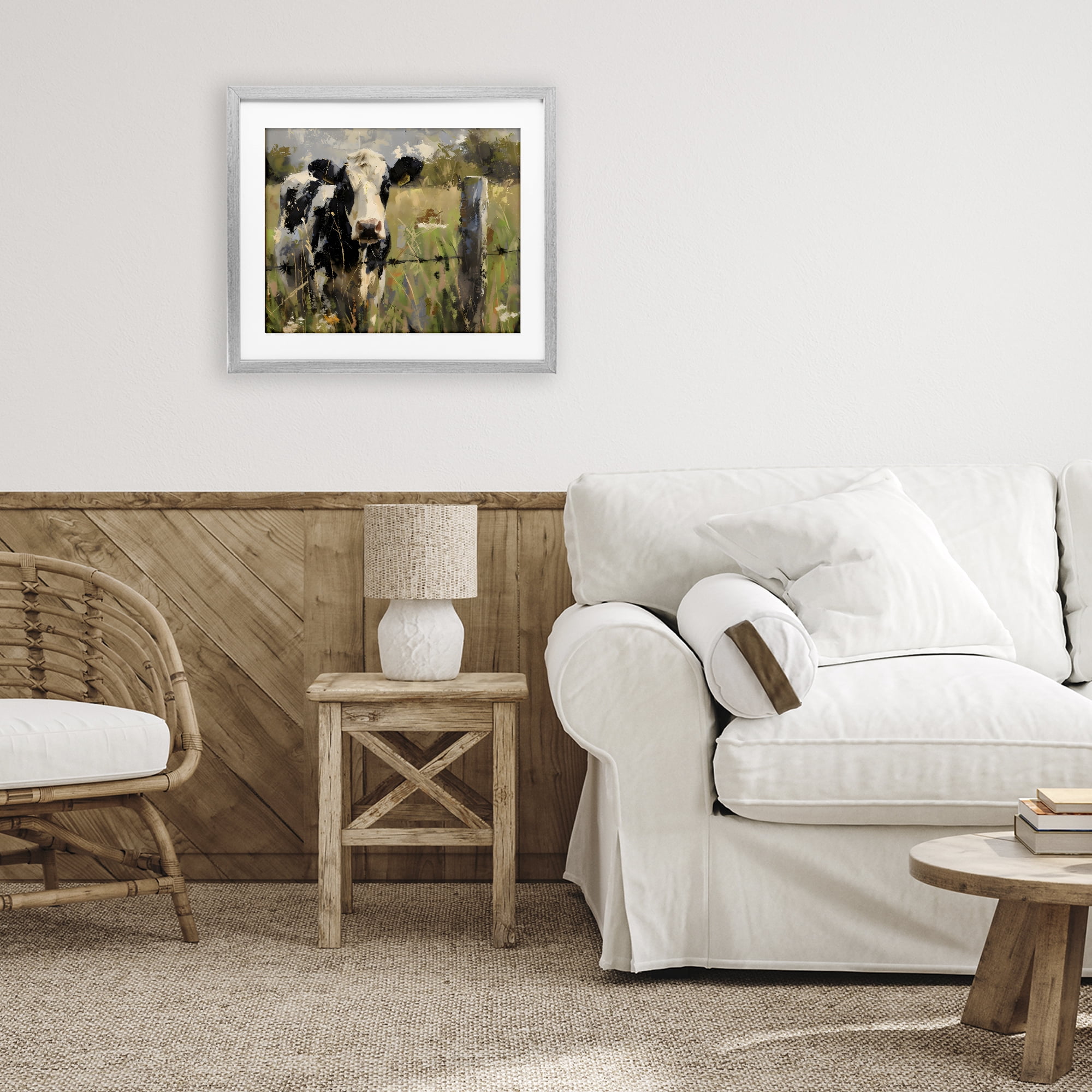 Stupell Industries Cow in Summer Pasture Gray Framed Print Under Glass, design by Creative Studio