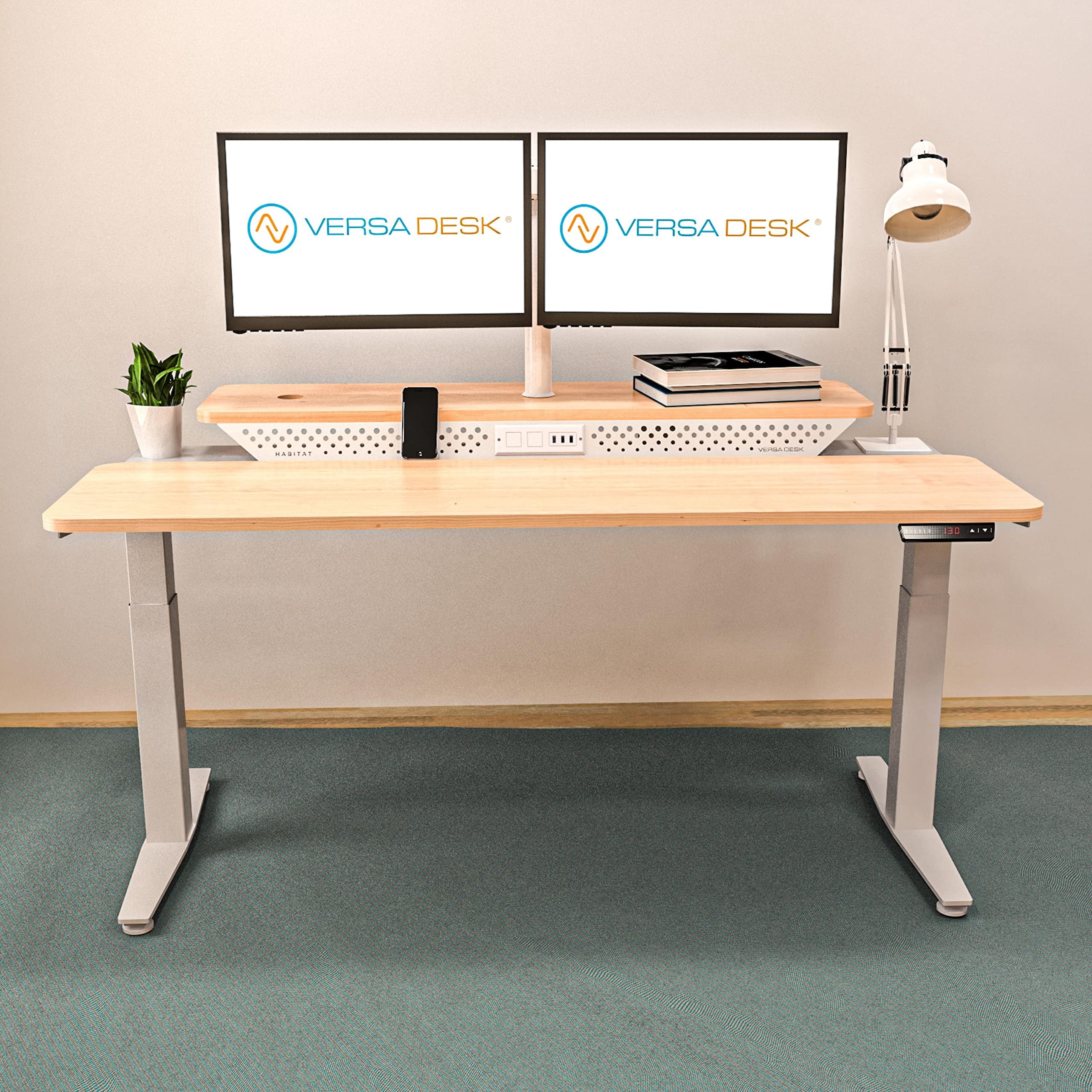 Versadesk Powerlift Electric Standing Desk, Split-Level, Height Adjustable Sit-to-Stand, Dual Motor with Memory, Ergonomic Desk, | Maple, ( 60 x 30 )