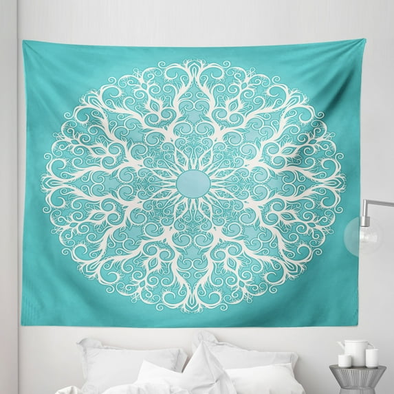 White Tapestry, Round Curving Tree Branches Pattern Infinite Circle Symmetrical Cuves Floral Design, Fabric Wall Hanging Decor for Bedroom Living Room Dorm, 5 Sizes, White, by Ambesonne