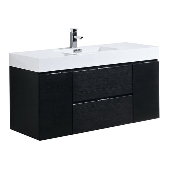Kubebath Bliss 48" Black Wall Mount Modern Bathroom Vanity