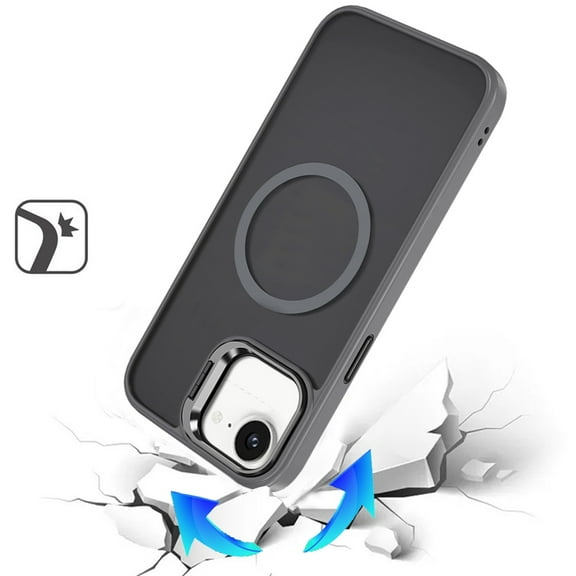 For Apple iPhone 16e (E edition) Case, Heavy Duty Metallic Hybrid Tough TPU with Camera Ring Stand, MagSafe Compatible, Rugged Drop Protection Phone Cover (Gray)