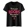 thumbnail image 4 of Women's Cancer Awareness Tees Check Your Boobs Letter Short Sleeve T-Shirt Pink Ribbon Survivor Gift Loose Fit Casual Tops, 4 of 4