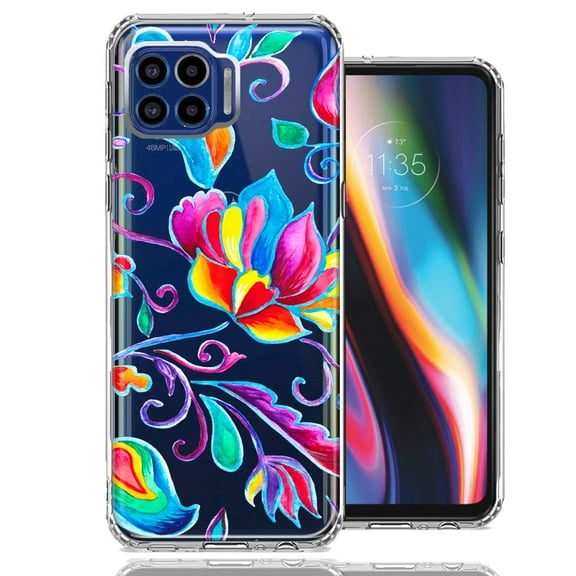 MUNDAZE Case For Motorola One 5G Bright Colors Rainbow Water Lilly Floral Phone Cover