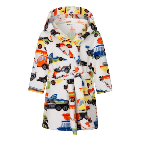 Paokuoon Kids Pajamas Flannel Robe Toddler Soft Hooded Cartoon Printed Fall Winter Printing Sleepwear for 2-13 Years