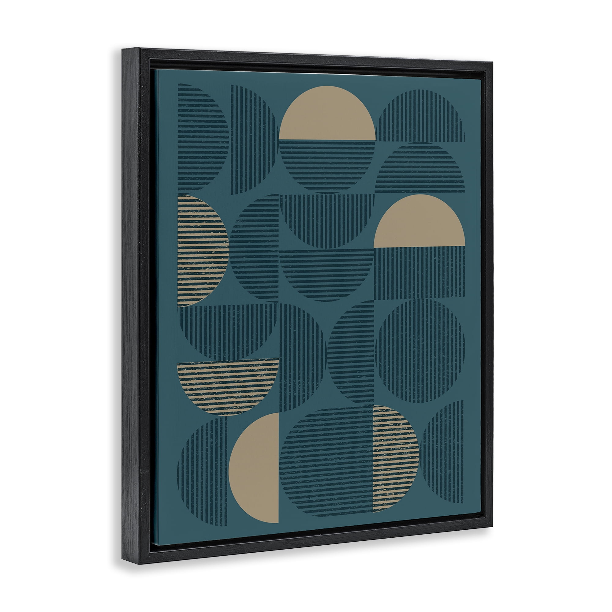 Stupell Industries Deco Arches Blue & Beige Abstract Painting Black Floater Framed Canvas Art Print Wall Art, 17 x 21