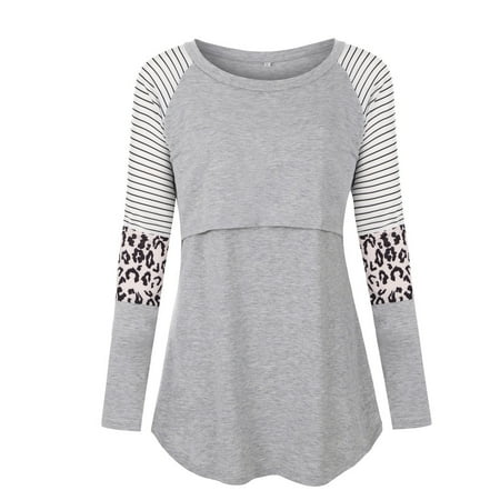 

asdoklhq Pregnant Clothes Clearances Women Maternity Long Sleeve Nursing Patchwork Color Tops Breastfeeding Blouse