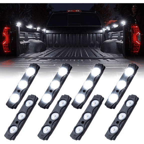 White Truck Pickup Bed Light Kit, 24 Led Cargo Rock Lighting Kits w/Switch for Van Off-Road Under Car, Side Marker, Foot Wells, Rail Lights - 8 PCS