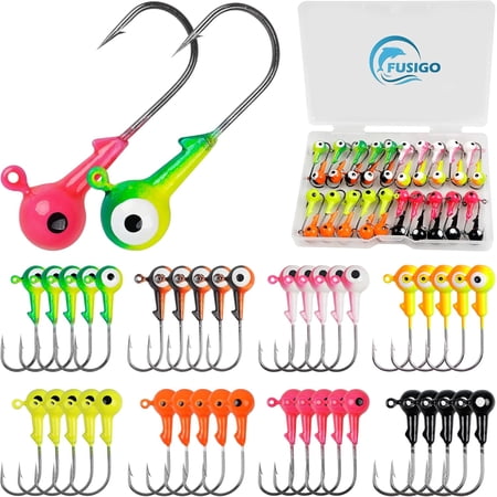 Fishing Jig Head Hooks Round Ball Head Jigs Hook Crappie Jig Lure Hook Kit Fishing Lures Jig Head Baits Assorted 1/32oz 1/16oz 1/8oz 1/4oz 3/8oz