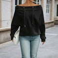 thumbnail image 5 of Fshinging Womens Sweatshirts Hoodies Off Shoulder Drawstring Loose Fit Solid Color Casual Ladies Pullover Tops, 5 of 8