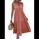 thumbnail image 1 of Vestido Informal para Mujer, Sin Mangas, Cuello en V, Botones, para Playa, con Volantes Escalonados, Falda , Vestidos Midi. Color Naranja L, 1 of 9