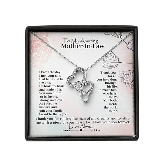 Taqqpue Gifts for Mother in Law,Double Heart Hollow Pendant Necklace Collar Chain Micro Set Zircon Necklaces for Women,Mother's Gift Necklaces Birthday Gifts for Mom Jewelry Mother's Day Gifts