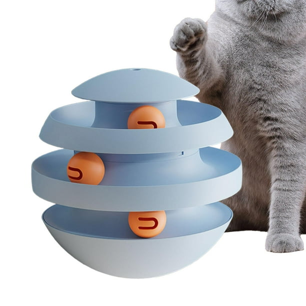 Juguete con rodillo para gatos, ejercicio físico de 3 niveles con tres bolas, plato giratorio, pelotas de juguete para gatos, juguete divertido para Azul claro