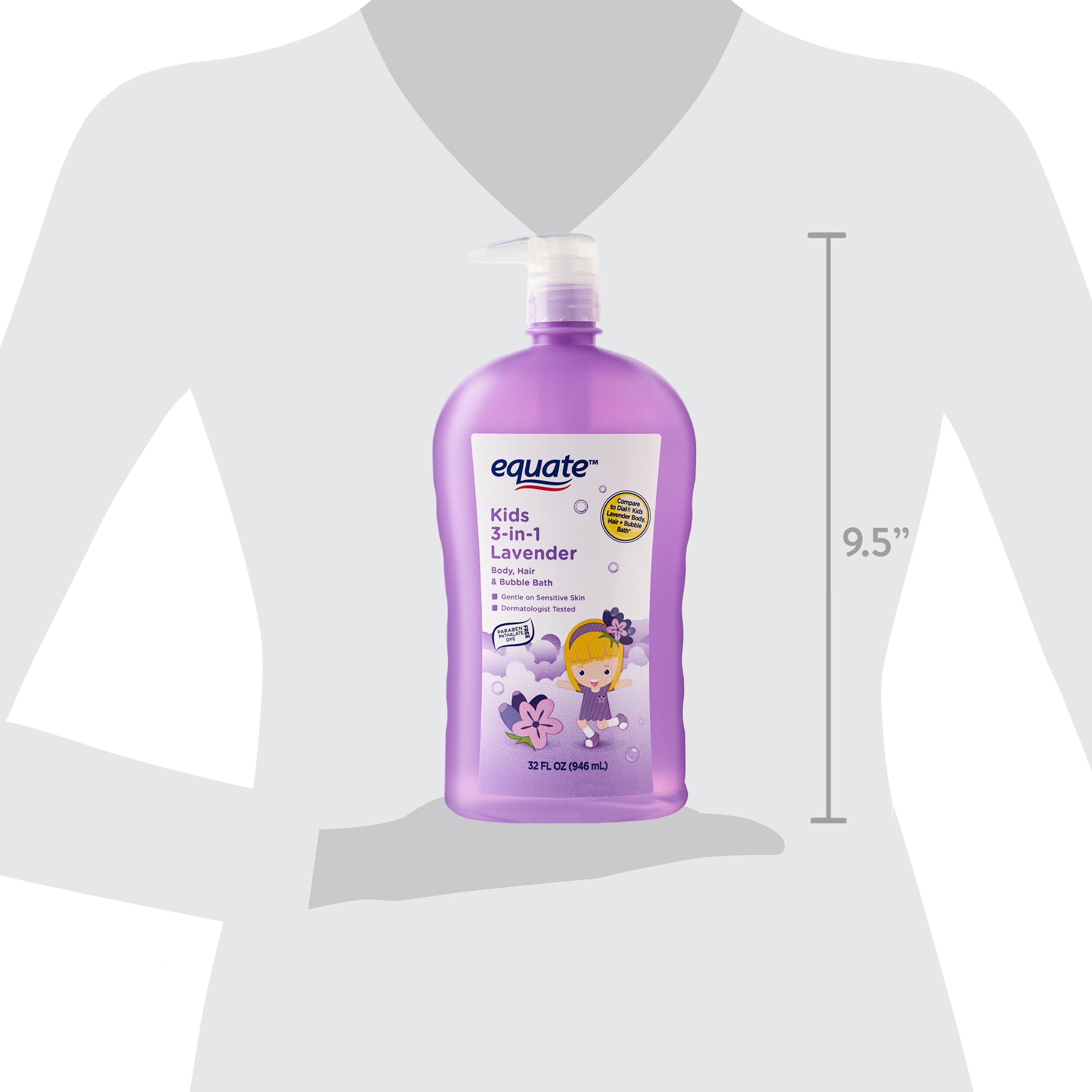 (6 pack) Equate Kids 3-in-1 Body, Hair, and Bubble Bath, Lavender, 32 fl oz