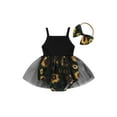 thumbnail image 2 of Aojekbee Baby Girls Rompers Dress Sunflower Print Spaghetti Strap Tulle Skirt Hem Infant Bodysuits Summer Clothes with Headband, 2 of 10