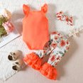 thumbnail image 4 of PatPat Baby Girl Clothes 3pcs Solid Ribbed Romper and Floral Pants Headband Set, 12-18 Months, 4 of 5